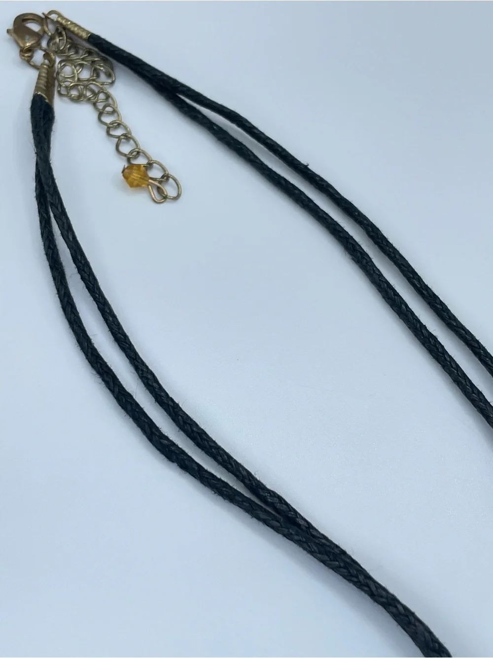 Gold Tone Black Glass Beaded Cord Necklace Murano Style Medallion Statement
